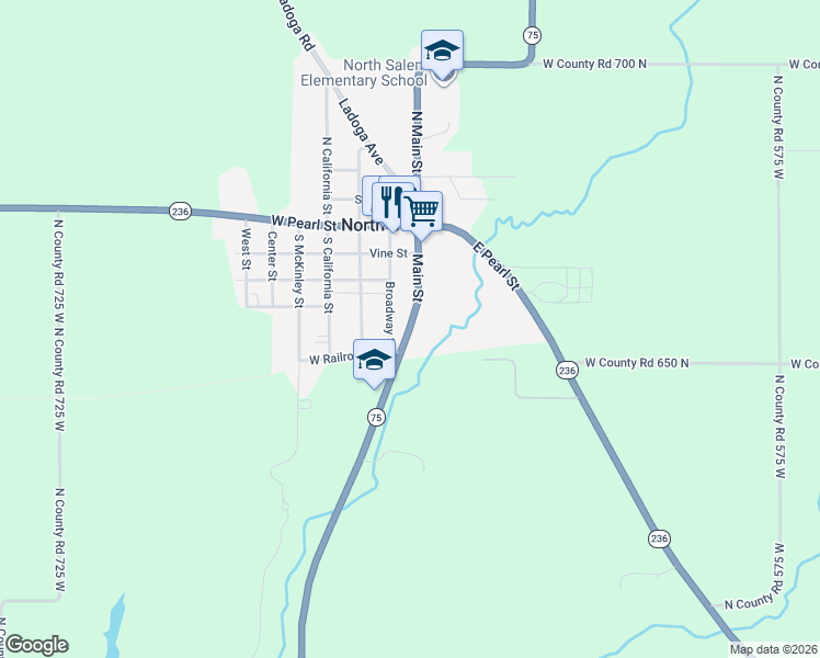 map of restaurants, bars, coffee shops, grocery stores, and more near South Main Street in North Salem