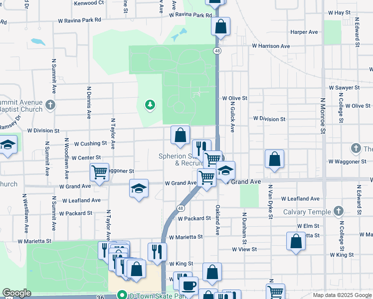 map of restaurants, bars, coffee shops, grocery stores, and more near 1355-1499 N University Ave in Decatur