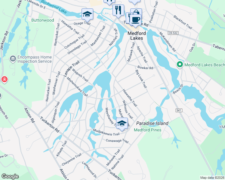 map of restaurants, bars, coffee shops, grocery stores, and more near 90 Mohawk Trail in Medford