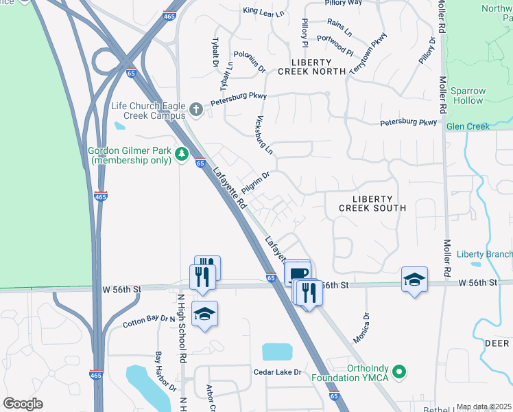 map of restaurants, bars, coffee shops, grocery stores, and more near 5773 Saint Marcel Lane in Indianapolis