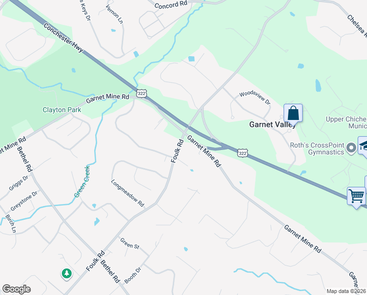 map of restaurants, bars, coffee shops, grocery stores, and more near 3016 Foulk Road in Garnet Valley