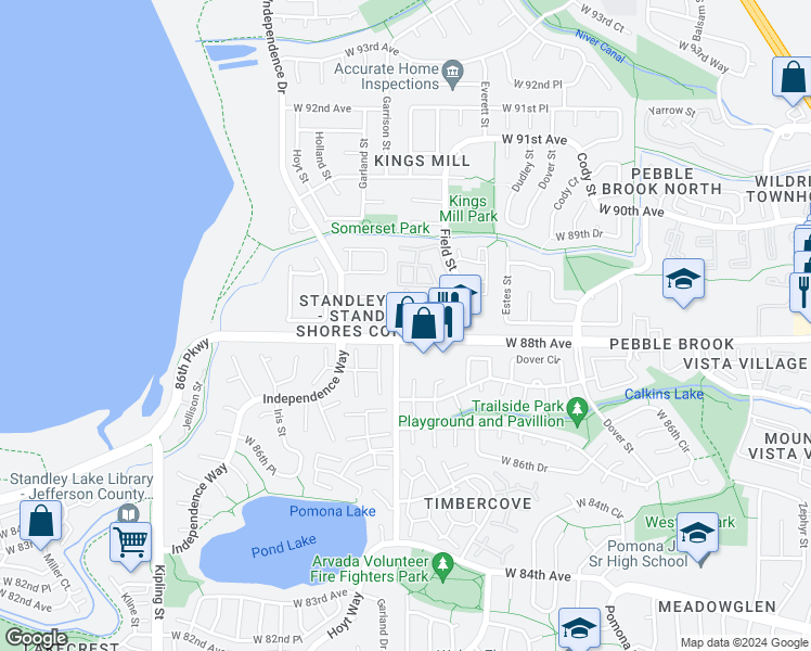 map of restaurants, bars, coffee shops, grocery stores, and more near 9090 West 88th Circle in Westminster
