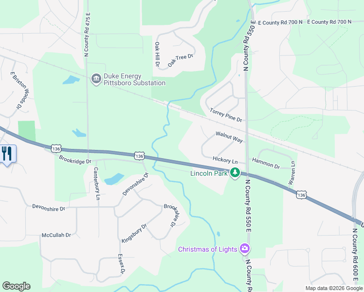 map of restaurants, bars, coffee shops, grocery stores, and more near 5190 US Highway 136 in Brownsburg