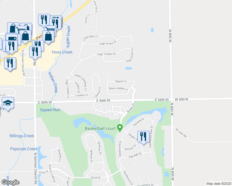 map of restaurants, bars, coffee shops, grocery stores, and more near 11543 Congressional Lane in Indianapolis