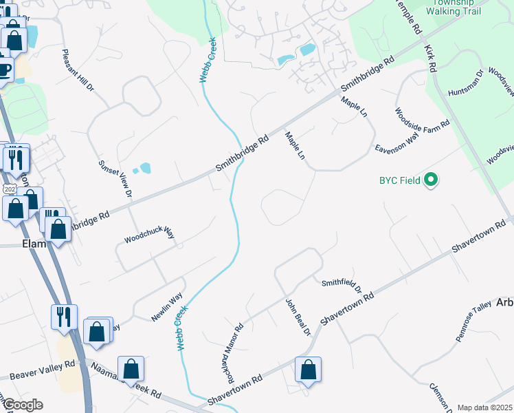 map of restaurants, bars, coffee shops, grocery stores, and more near 20 Cherry Circle in Glen Mills