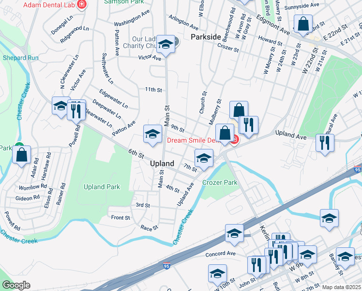 map of restaurants, bars, coffee shops, grocery stores, and more near 5 Castle Avenue in Brookhaven