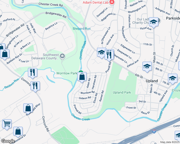 map of restaurants, bars, coffee shops, grocery stores, and more near 3916 Powell Road in Brookhaven