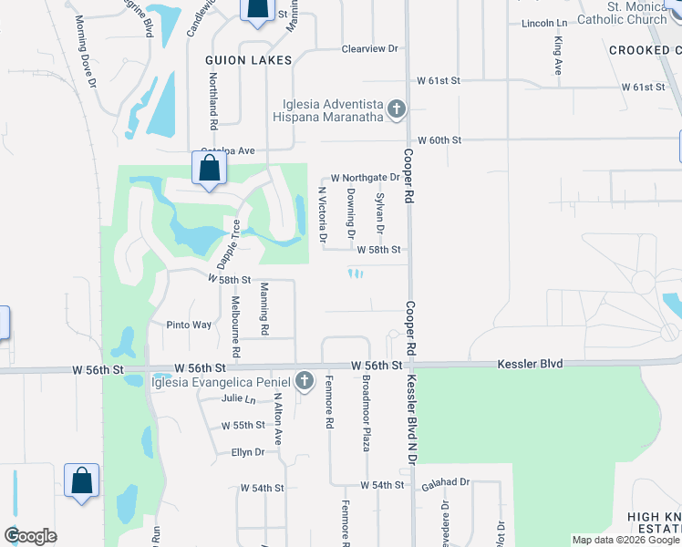 map of restaurants, bars, coffee shops, grocery stores, and more near 5722 Cooper Road in Indianapolis