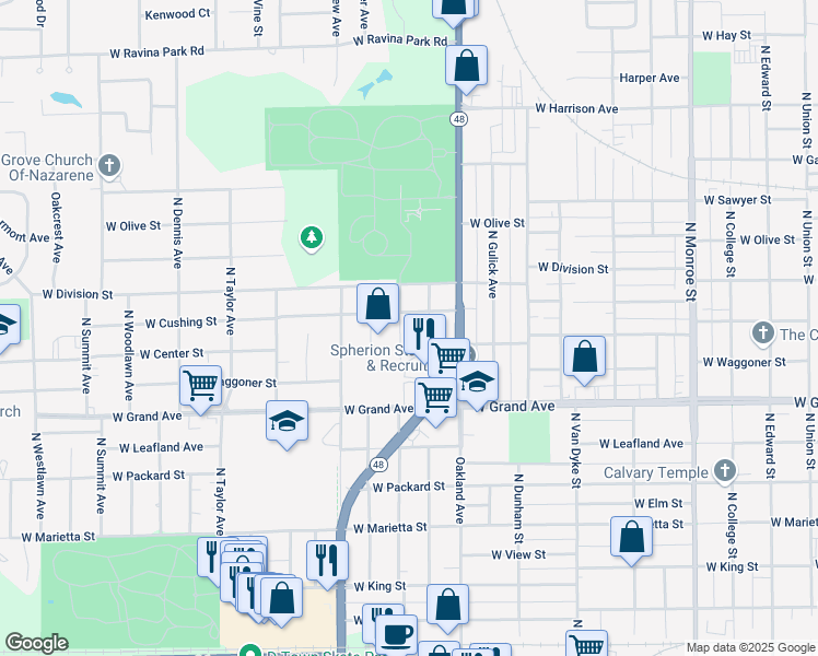 map of restaurants, bars, coffee shops, grocery stores, and more near 1355-1499 N University Ave in Decatur