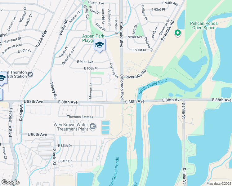 map of restaurants, bars, coffee shops, grocery stores, and more near 8813 Colorado Boulevard in Thornton