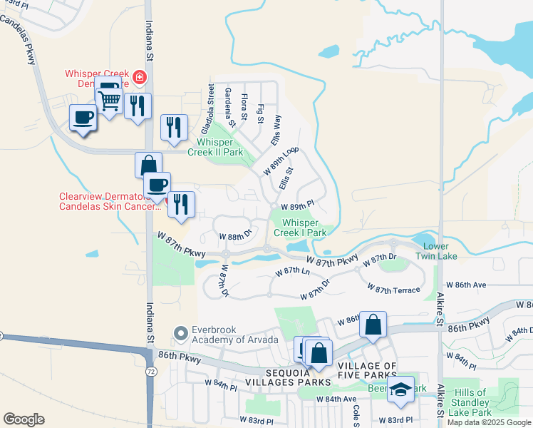 map of restaurants, bars, coffee shops, grocery stores, and more near 14253 West 88th Drive in Arvada