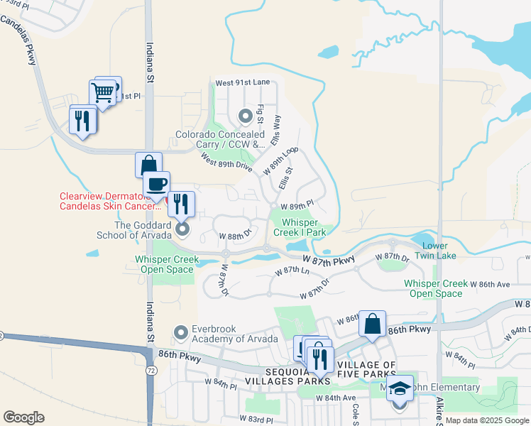 map of restaurants, bars, coffee shops, grocery stores, and more near 14253 West 88th Drive in Arvada