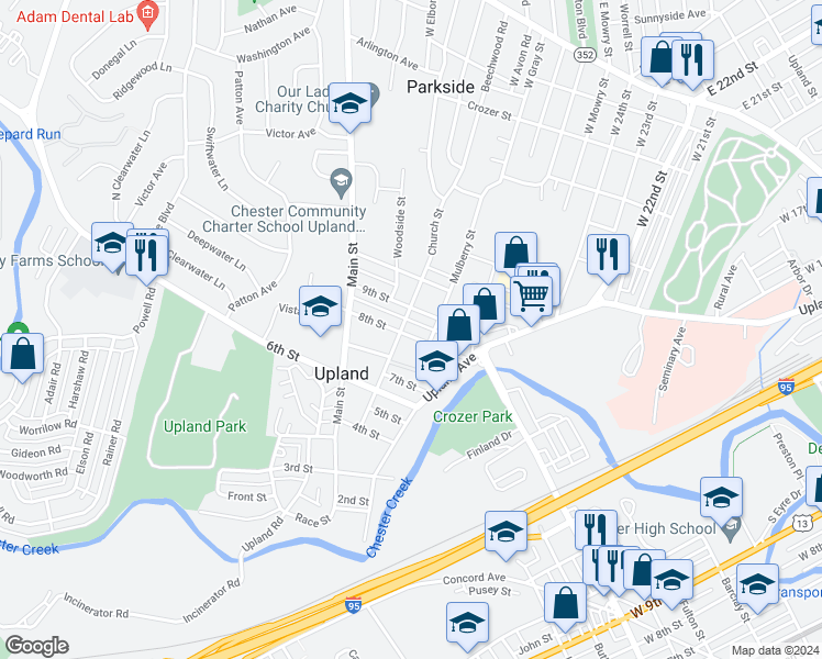 map of restaurants, bars, coffee shops, grocery stores, and more near 34 8th Street in Brookhaven