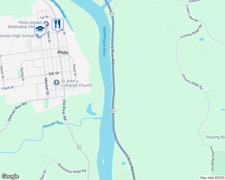 map of restaurants, bars, coffee shops, grocery stores, and more near 6020 South River Road in Blue Rock