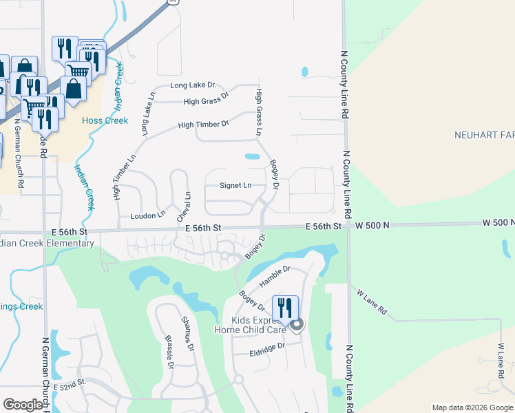 map of restaurants, bars, coffee shops, grocery stores, and more near 11663 Congressional Lane in Indianapolis