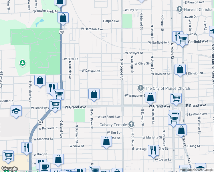 map of restaurants, bars, coffee shops, grocery stores, and more near 765 West Center Street in Decatur