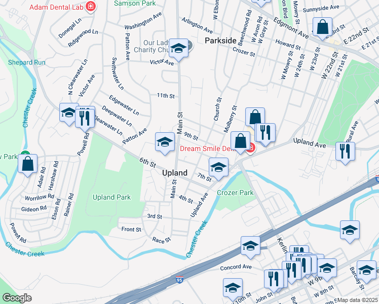 map of restaurants, bars, coffee shops, grocery stores, and more near 219 8th Street in Brookhaven