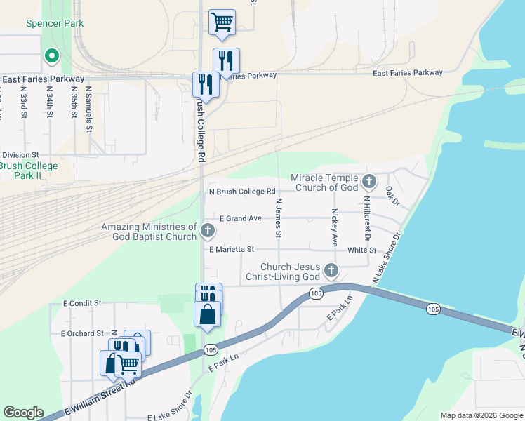 map of restaurants, bars, coffee shops, grocery stores, and more near 3901-3999 East Grand Avenue in Decatur