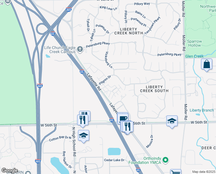 map of restaurants, bars, coffee shops, grocery stores, and more near 5773 Saint Marcel Lane in Indianapolis