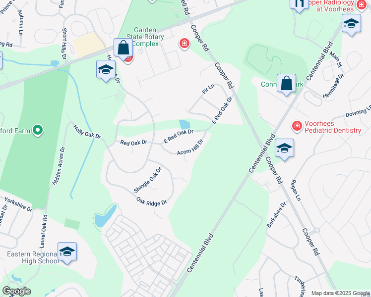 map of restaurants, bars, coffee shops, grocery stores, and more near 17 Acorn Hill Drive in Voorhees Township