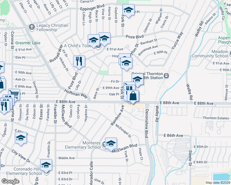 map of restaurants, bars, coffee shops, grocery stores, and more near in Welby
