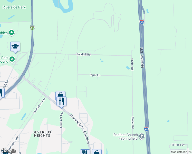 map of restaurants, bars, coffee shops, grocery stores, and more near 2667 Piper Lane in Springfield