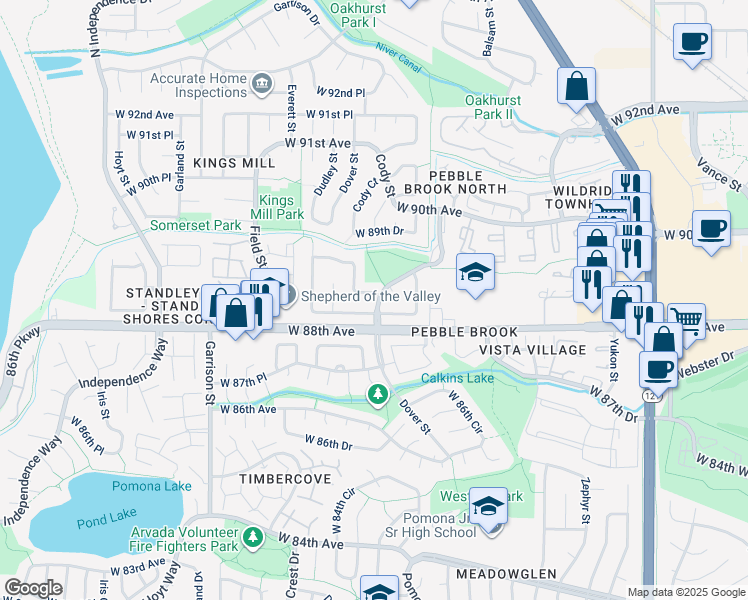 map of restaurants, bars, coffee shops, grocery stores, and more near 8521 West 89th Avenue in Westminster
