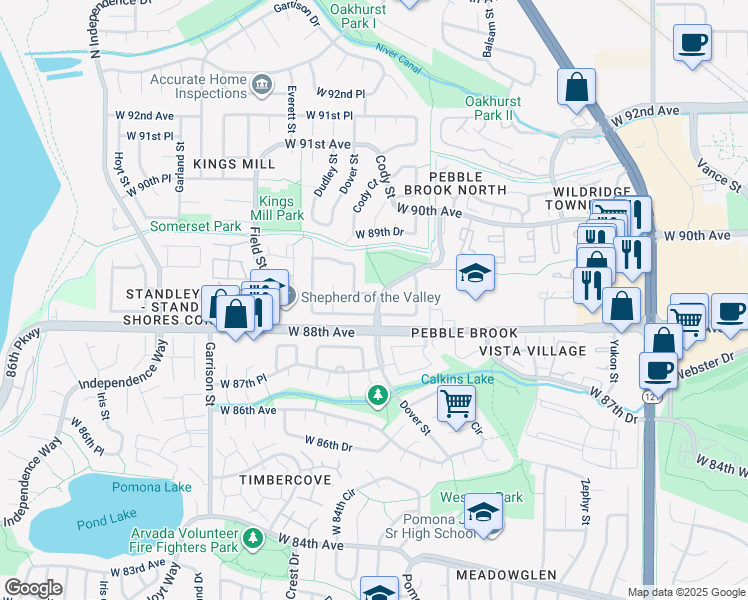 map of restaurants, bars, coffee shops, grocery stores, and more near 8521 West 89th Avenue in Westminster