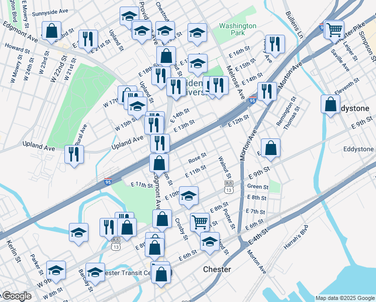 map of restaurants, bars, coffee shops, grocery stores, and more near 426 Bickley Place in Chester