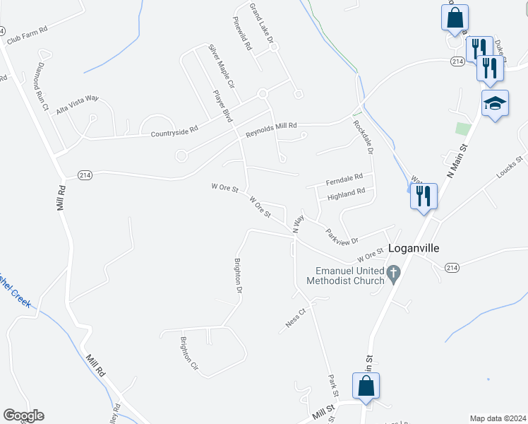 map of restaurants, bars, coffee shops, grocery stores, and more near 658 West Ore Street in Seven Valleys