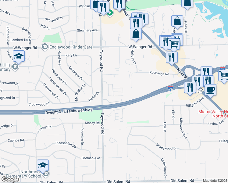 map of restaurants, bars, coffee shops, grocery stores, and more near 1010 Taywood Road in Englewood
