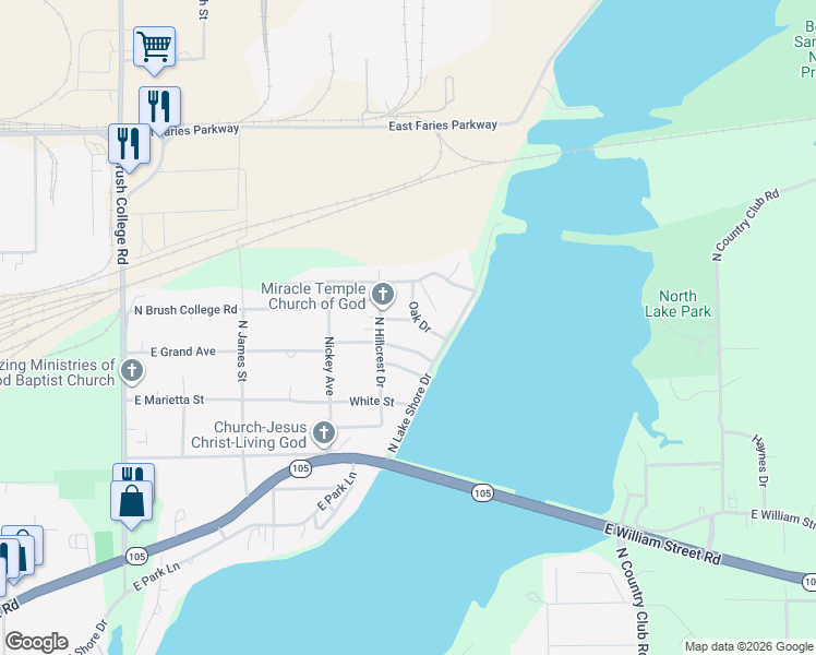map of restaurants, bars, coffee shops, grocery stores, and more near 1310 Oak Drive in Decatur