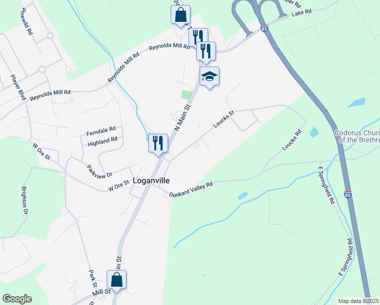 map of restaurants, bars, coffee shops, grocery stores, and more near 105 Loucks Street in York