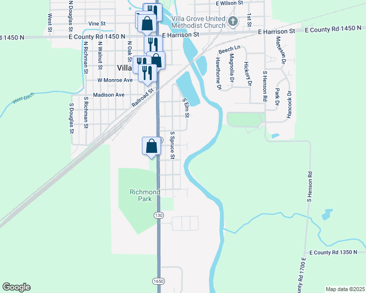 map of restaurants, bars, coffee shops, grocery stores, and more near 212 Cleveland Avenue in Villa Grove