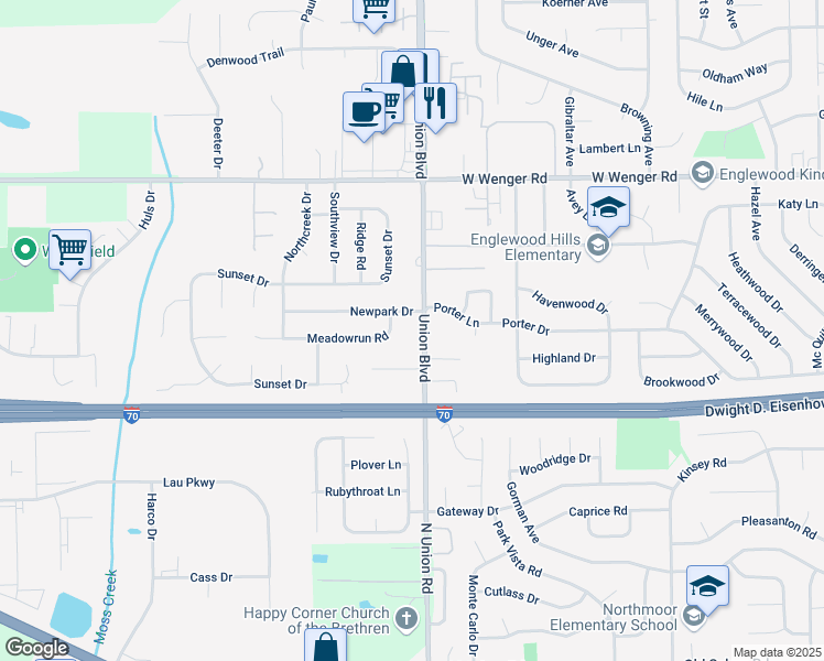 map of restaurants, bars, coffee shops, grocery stores, and more near 1065 Union Boulevard in Englewood