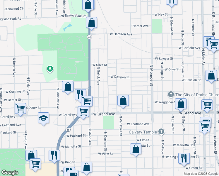 map of restaurants, bars, coffee shops, grocery stores, and more near 900-998 W Cushing St in Decatur