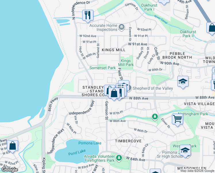 map of restaurants, bars, coffee shops, grocery stores, and more near 9128 West 88th Circle in Westminster