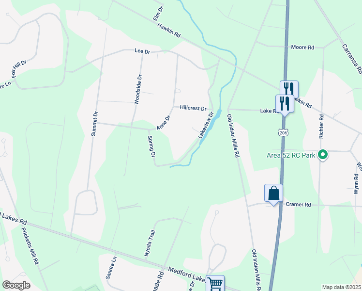 map of restaurants, bars, coffee shops, grocery stores, and more near 45 Lakeview Drive in Tabernacle