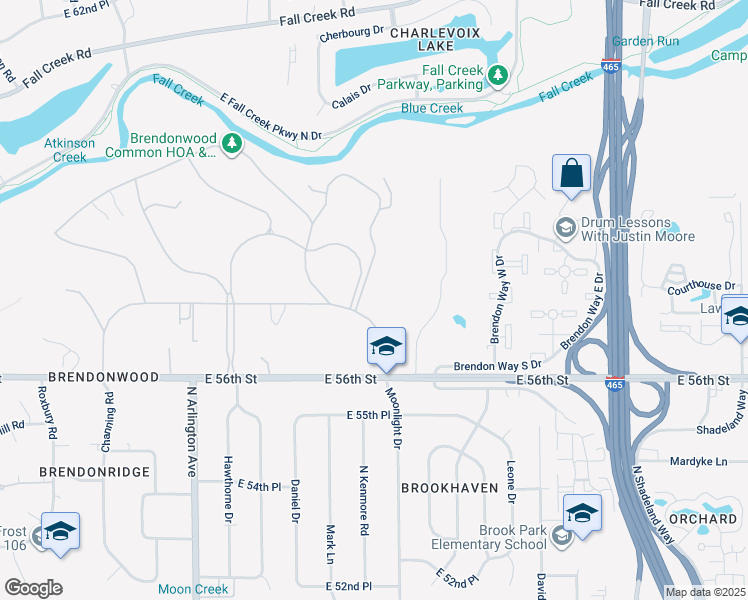 map of restaurants, bars, coffee shops, grocery stores, and more near 6340 Lawrence Drive in Indianapolis
