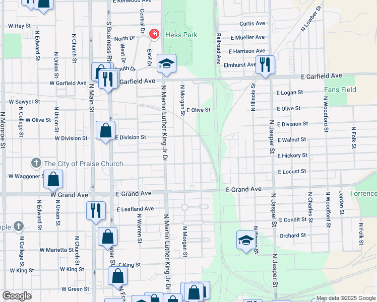 map of restaurants, bars, coffee shops, grocery stores, and more near 1565 North Morgan Street in Decatur