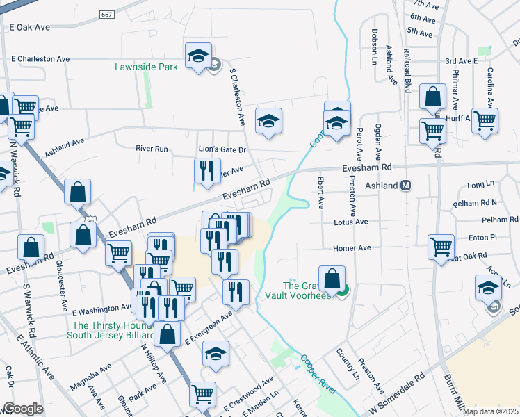 map of restaurants, bars, coffee shops, grocery stores, and more near 27 Franklin Avenue in Clementon