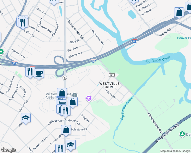 map of restaurants, bars, coffee shops, grocery stores, and more near 3508 Shetland Way in Westville
