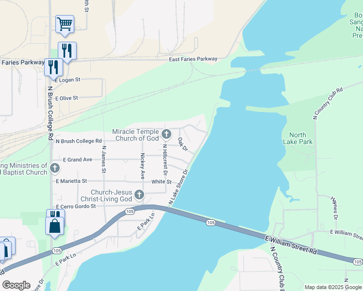 map of restaurants, bars, coffee shops, grocery stores, and more near 2850 Oak Drive in Decatur