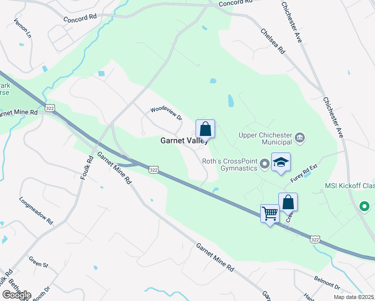 map of restaurants, bars, coffee shops, grocery stores, and more near 1517 Colonial Drive in Garnet Valley
