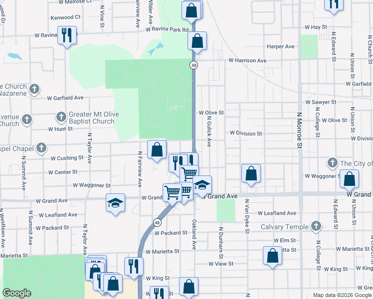 map of restaurants, bars, coffee shops, grocery stores, and more near 1600-1608 North Ellen Avenue in Decatur