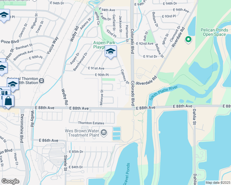 map of restaurants, bars, coffee shops, grocery stores, and more near 3783 East 89th Avenue in Thornton