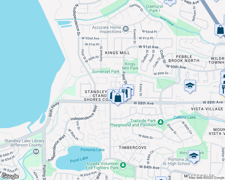 map of restaurants, bars, coffee shops, grocery stores, and more near 9128 West 88th Circle in Westminster