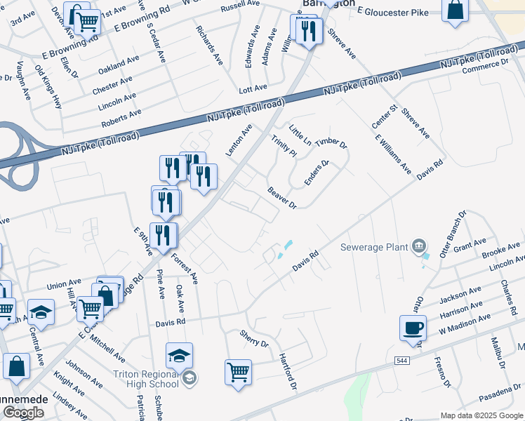 map of restaurants, bars, coffee shops, grocery stores, and more near 1202 Hancock Drive in Barrington