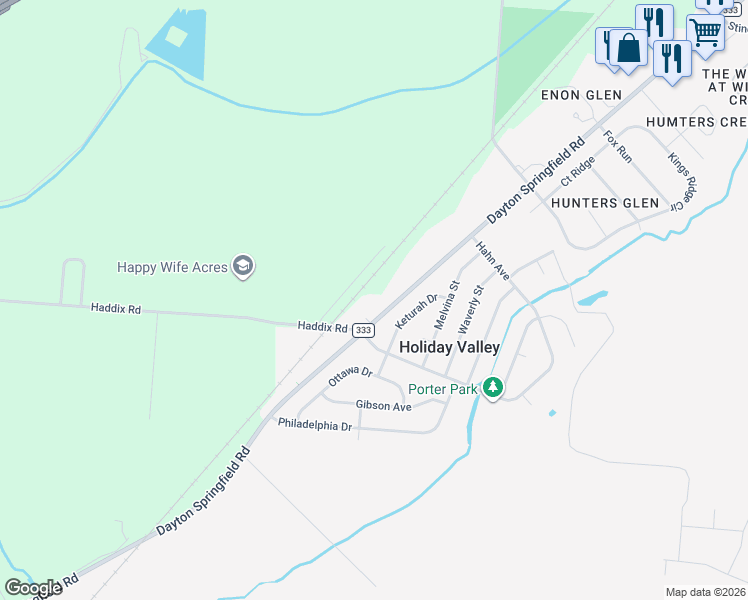 map of restaurants, bars, coffee shops, grocery stores, and more near 8204 Dayton Springfield Road in Fairborn
