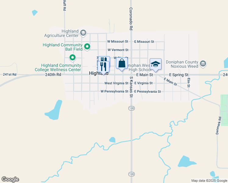 map of restaurants, bars, coffee shops, grocery stores, and more near 307 West Pennsylvania Street in Highland